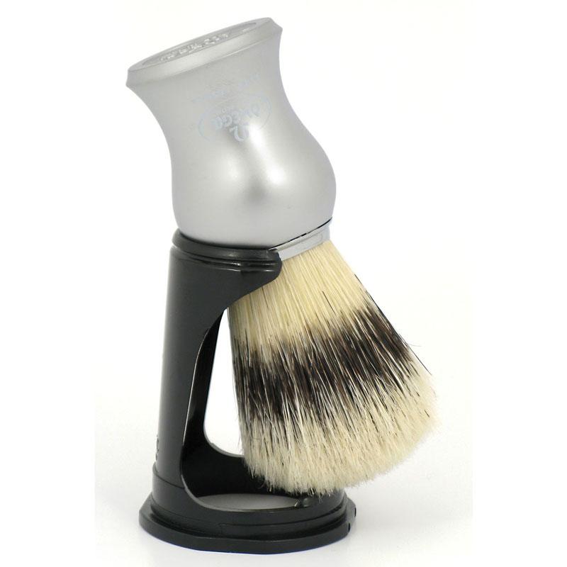 Omega Matt Silver Handle Shaving Brush with Stand 100% Pure Bristles